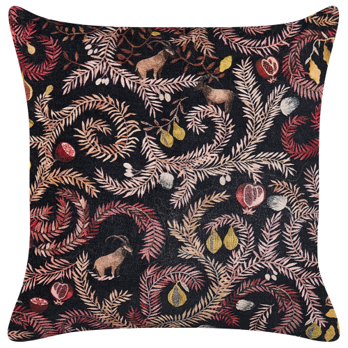 Beliani Throw Cushion RICINUS 45 x 45 cm Velvet Black Oriental Pattern