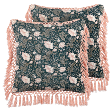 Set of 2 Decorative Cushions PARROTIA 45 x 45 cm Velvet Teal Floral Pattern
