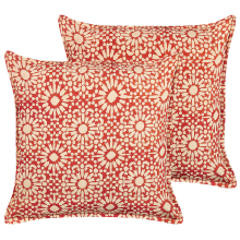 Set of 2 Decorative Cushions CEIBA 45 x 45 cm Cotton Red Geometric Pattern