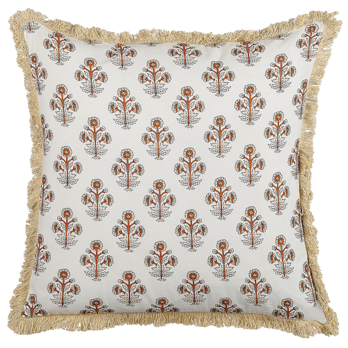 Beliani Throw Cushion OMORIKA 45 x 45 cm Cotton White Floral Pattern