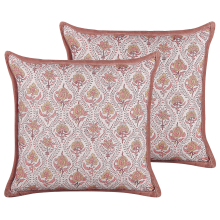 Set of 2 Decorative Cushions PICEA 45 x 45 cm Velvet Red Floral Pattern