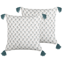 Set of 2 Decorative Cushions CORNUS 45 x 45 cm Cotton Blue Floral Pattern