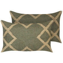 Set of 2 Decorative Cushions GOPI 30 x 50 cm Jute Green Geometric Pattern