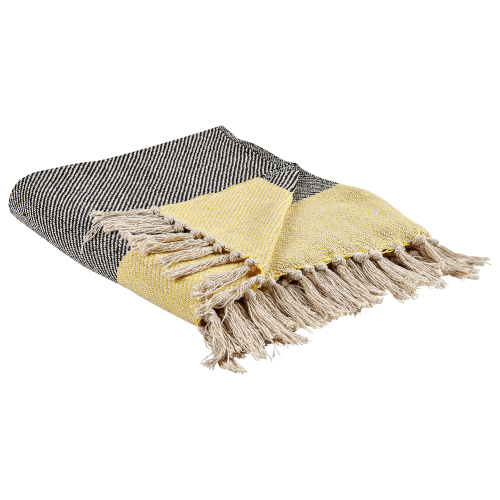 Beliani Blanket LAPU Cotton 125 x 150 cm Mustard