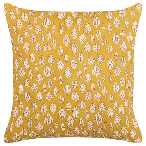 Beliani Throw Cushion GINNALA 45 x 45 cm Cotton Yellow Plant Pattern