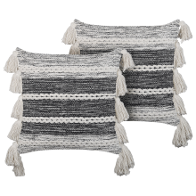 Set of 2 Decorative Cushions ROCHEA 45 x 45 cm Cotton Black Striped