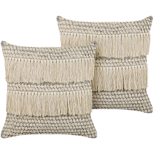 Set of 2 Decorative Cushions IRESINE 45 x 45 cm Cotton Beige Geometric Pattern