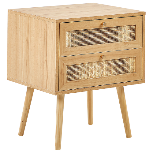 Beliani 2 Drawer Bedside Table PEROTE Rattan Light Brown