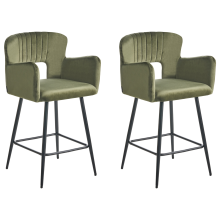 Set of 2 Bar Chairs SANILAC Velvet Olive Green