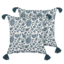 Set of 2 Decorative Cushions RUMEX 45 x 45 cm Cotton Blue Floral Pattern