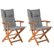 Set of 2 Garden Chairs with Cushions MAUI Acacia Wood Grey