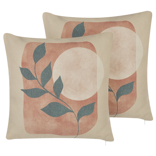 Beliani Set of 2 Decorative Cushions CALLIOPSIS 45 x 45 cm White Abstract Pattern