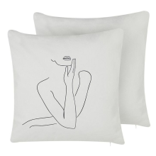 Set of 2 Decorative Cushions MEADOWFOAM 45 x 45 cm Cotton White Abstract Pattern