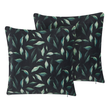 Set of 2 Decorative Cushions TOADFLAX 45 x 45 cm Velvet Green Black Plant Pattern