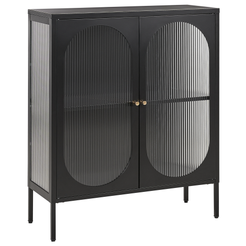 Beliani Glass Display Sideboard SARRE 90 cm Metal Black