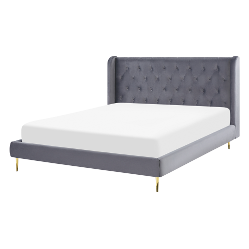 Beliani Bed Velvet FORBACH 140 x 200 cm (EU Double) Grey