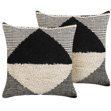 Set of 2 Decorative Cushions KHORA 50 x 50 cm Cotton Black Geometric Pattern