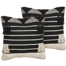 Set of 2 Decorative Cushions CHITTOOR 50 x 50 cm Cotton Black Geometric Pattern