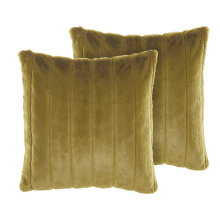 Set of 2 Decorative Cushions PUMILA 45 x 45 cm Faux Fur Olive Green Striped