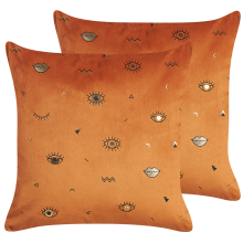 Set of 2 Decorative Cushions AEONIUM 45 x 45 cm Velvet Orange Abstract Pattern