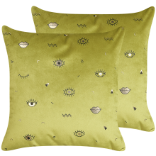 Set of 2 Decorative Cushions AEONIUM 45 x 45 cm Velvet Olive Green Abstract Pattern