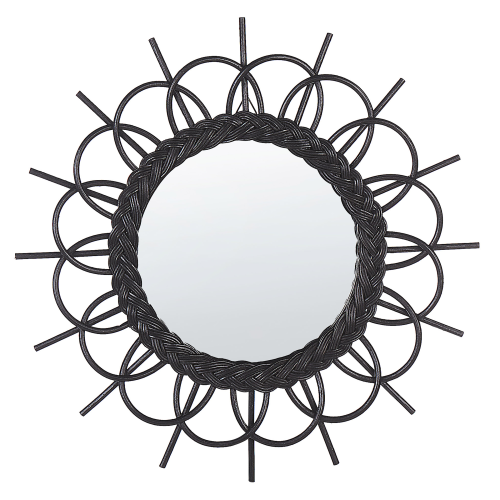 Beliani Wall Mirror TELAKIA 60 cm 60 cm Rattan Black