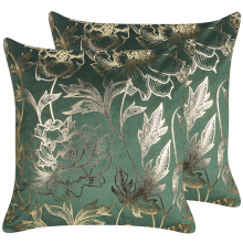 Set of 2 Decorative Cushions DAFFODIL 45 x 45 cm Velvet Emerald Green Floral Pattern