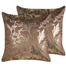 Set of 2 Decorative Cushions DAFFODIL 45 x 45 cm Velvet Brown Floral Pattern