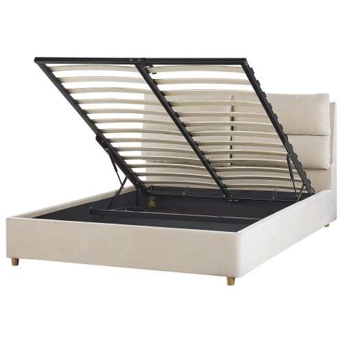 Beliani Ottoman Bed BATILLY Velvet Light Beige 140 x 200 cm (EU Double)