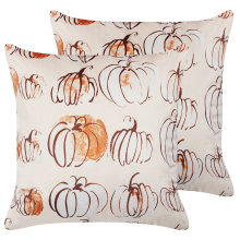 Set of 2 Decorative Cushions CUCURBITA 45 x 45 cm Velvet Beige Plant Pattern