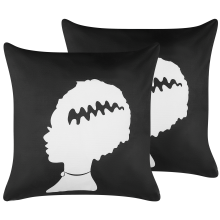 Set of 2 Decorative Cushions MANDEVILLA 45 x 45 cm Velvet Black Abstract Pattern