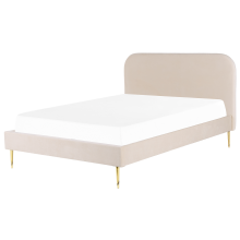 Bed Velvet FLAYAT 160 x 200 cm (EU King Size) Light Beige