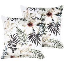 Set of 2 Decorative Cushions OKRA 45 x 45 cm Velvet Multicolour Plant Pattern