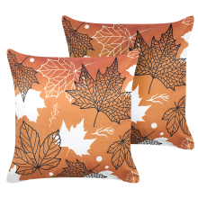Set of 2 Decorative Cushions POINSETTIA 45 x 45 cm Velvet Orange Plant Pattern