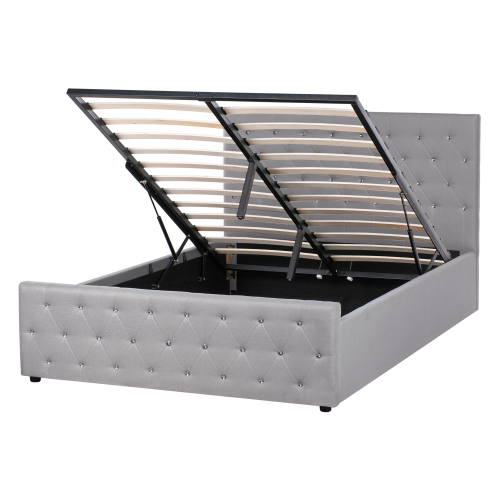 Beliani Ottoman Bed AMIENS Fabric Light Grey 140 x 200 cm (EU Double)