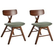 Set of 2 Dining Chairs LELAND Wood Dark Brown/ Green