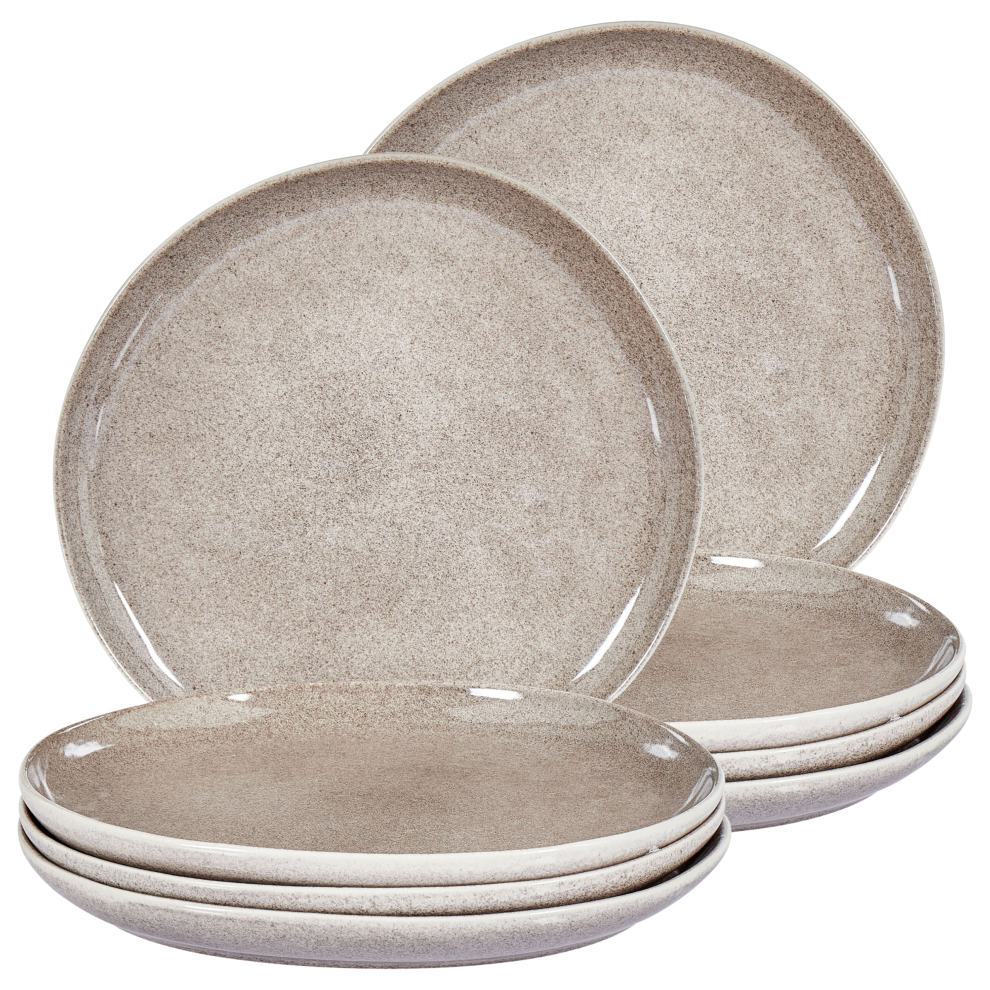 Beliani Set Of 8 Dinner Plates Costmary Stoneware Grey