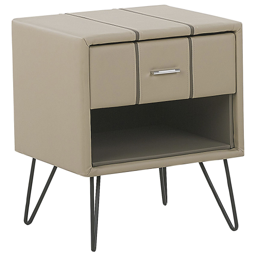 Beliani 1 Drawer Bedside Table BETIN Faux Leather Beige