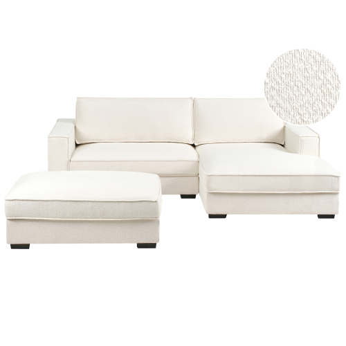 Beliani Corner Sofa RENDERS with Ottoman Boucle Off-White Left Hand