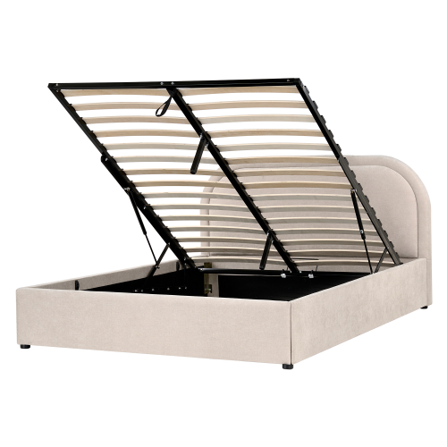 Beliani Ottoman Bed QUILLIEN Chenille Light Beige 140 x 200 cm (EU Double)
