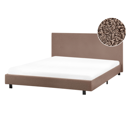 Beliani Bed Boucle ALBI 140 x 200 cm (EU Double) Brown