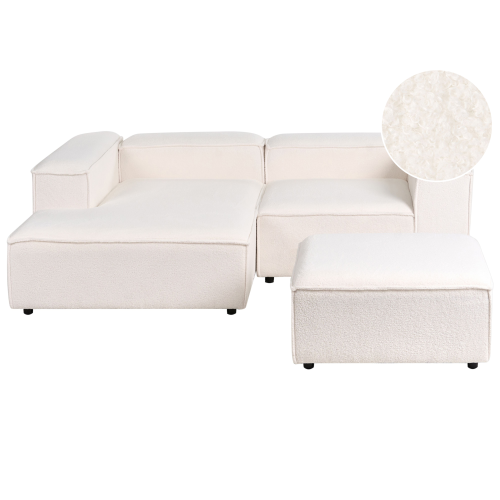 Beliani Modular Corner Sofa 2 Seater ARDAL with Ottoman Boucle Off-White Right Hand