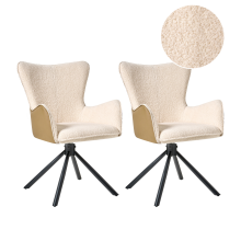 Set of 2 Dining Chairs Swivel NOVI Boucle Light Beige
