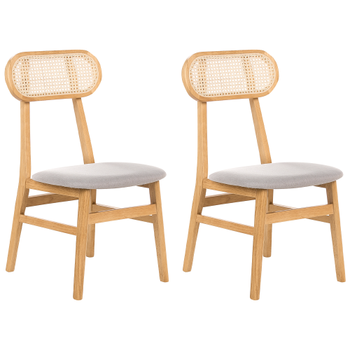 Beliani Set of 2 Dining Chairs FALLON Wood Light Brown/ Light Grey