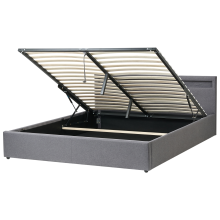 Ottoman Bed with LED ARMELLE Fabric Dark Grey 180 x 200 cm (EU Super King)