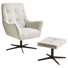 Swivel Armchair MOLLE II with Footstool Fabric Light Beige
