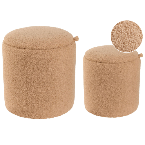 Beliani Set of 2 Storage Pouffes BEREA Boucle Light Brown