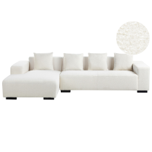 Corner Sofa 4 Seater LUNGO Boucle White Right Hand