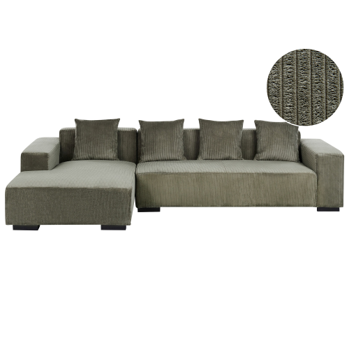 Beliani Corner Sofa LUNGO Corduroy Green Right Hand