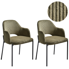 Set of 2 Dining Chairs RATON Corduroy Olive Green